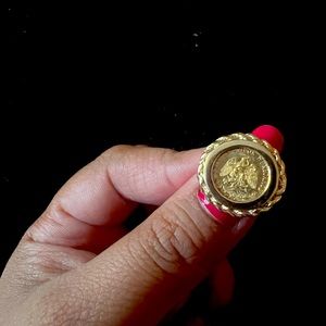 vintage 1945 Mexican Dos Pesos coin Gold Ring 10K size 5